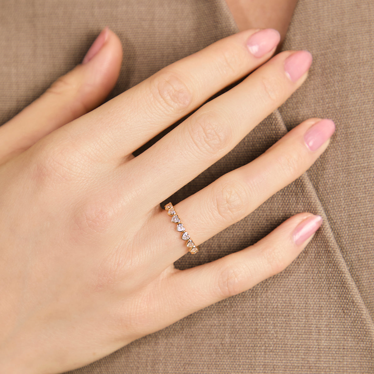 18k Gold Plated Jewellery - Heart Bezel Band Ring in Gold - Band Rings - Astrid & Miyu