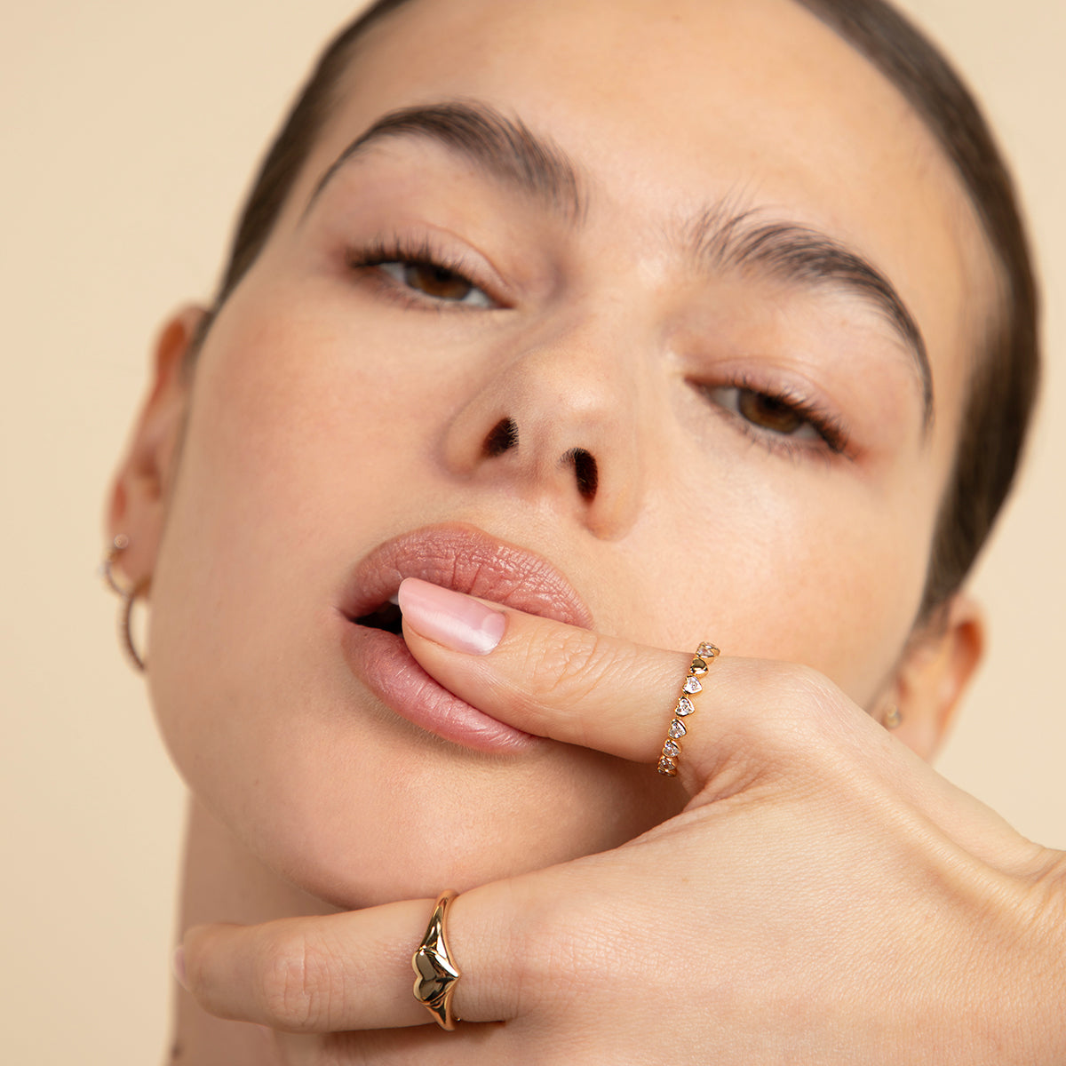 18k Gold Plated Jewellery - Heart Bezel Band Ring in Gold - Band Rings - Astrid & Miyu