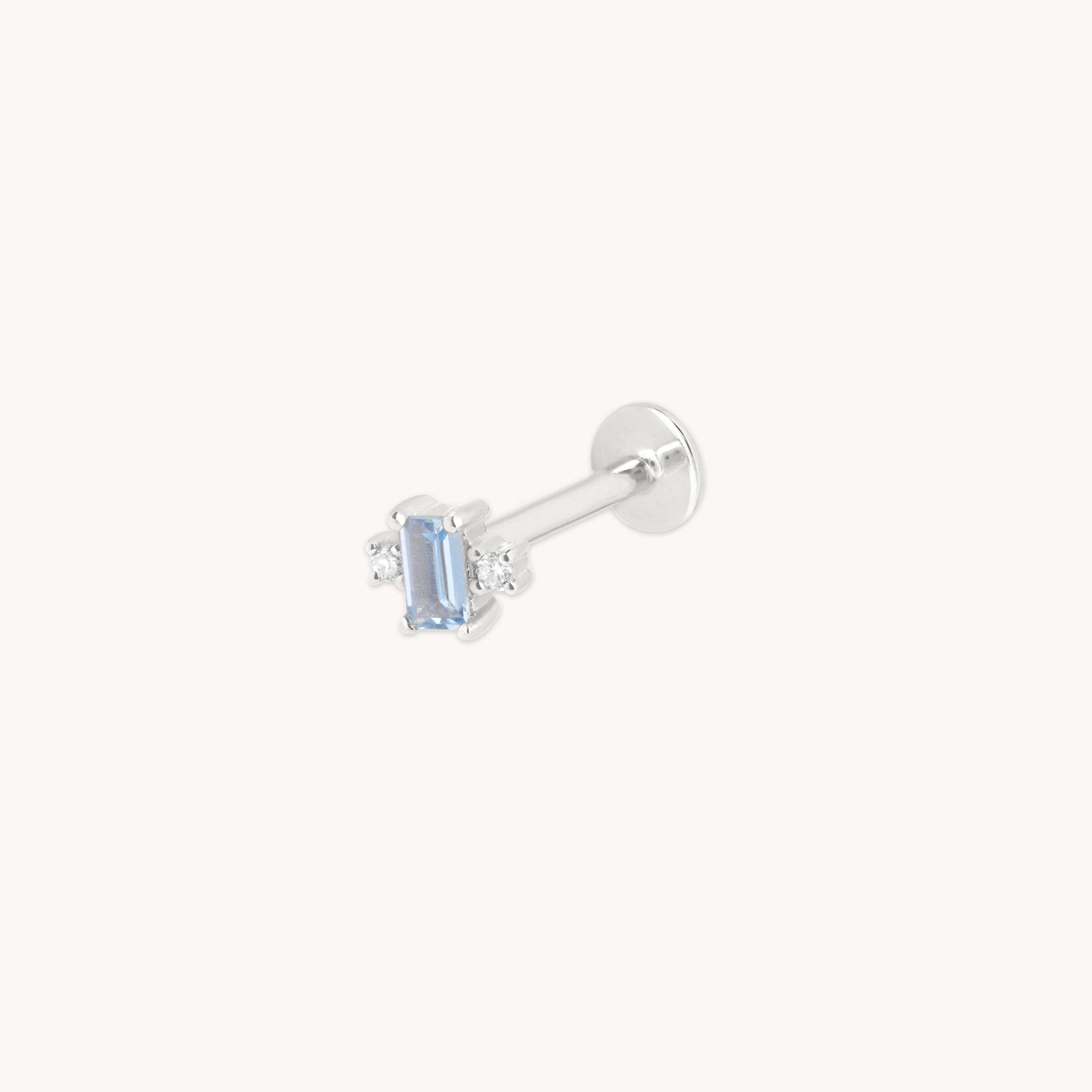 Blue Spinel Baguette Piercing Stud in Solid White Gold-Astrid & Miyu
