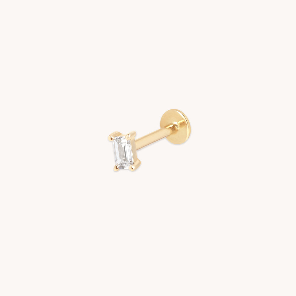 Diamond Baguette Piercing Stud in Solid Gold-Astrid & Miyu