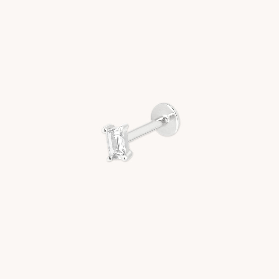 Diamond Baguette Piercing Stud in Solid White Gold-Astrid & Miyu
