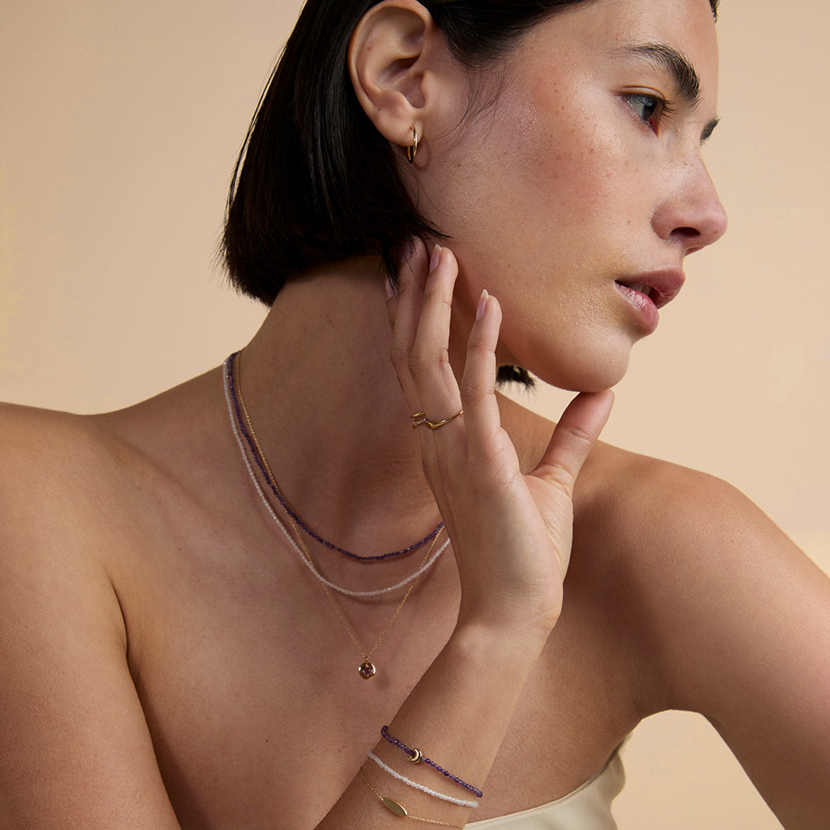 Amethyst February Beaded Bracelet in Solid Gold-Astrid & Miyu