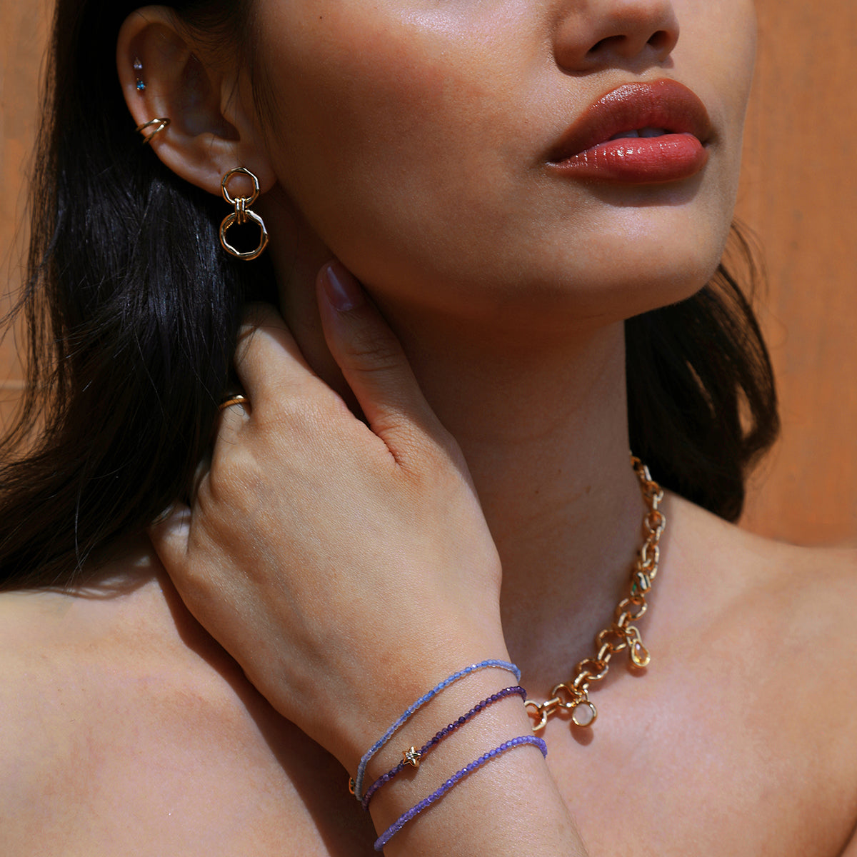 Amethyst February Beaded Bracelet in Solid Gold-Astrid & Miyu