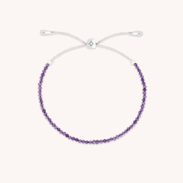 Amethyst February Beaded Bracelet in Solid White Gold-Astrid & Miyu
