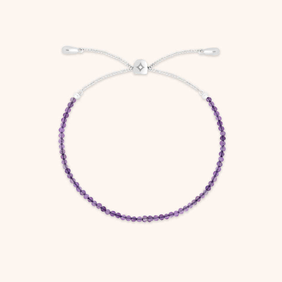 Amethyst February Beaded Bracelet in Solid White Gold-Astrid & Miyu