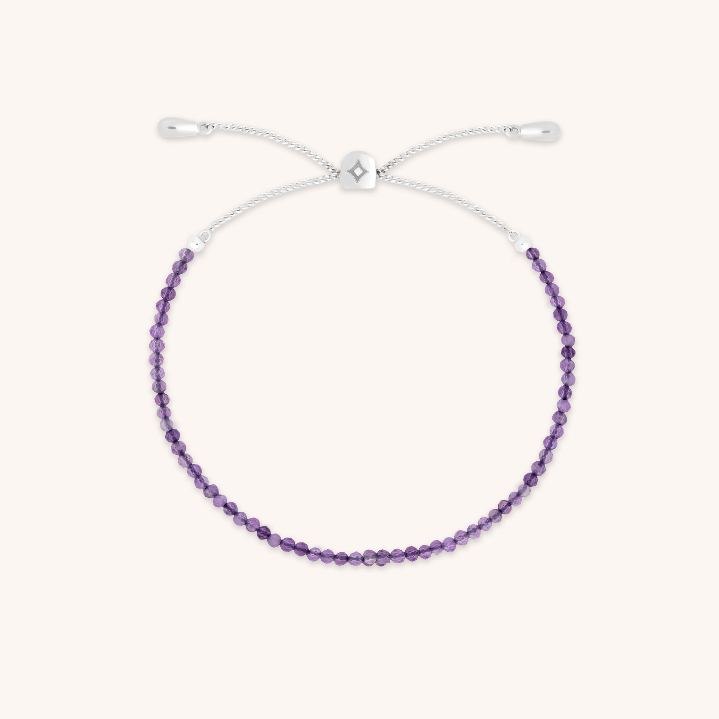 Amethyst February Beaded Bracelet in Solid White Gold-Astrid & Miyu
