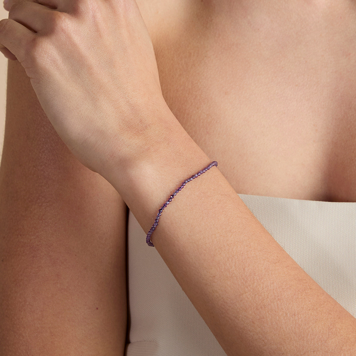 Amethyst February Beaded Bracelet in Solid White Gold-Astrid & Miyu