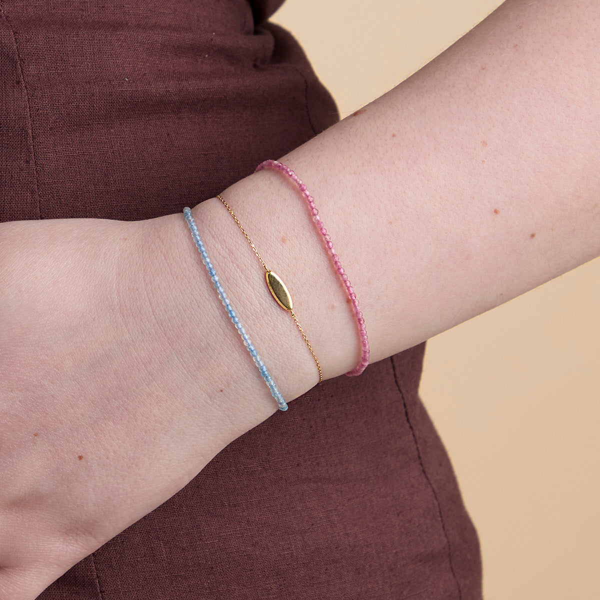 Aquamarine March Beaded Bracelet in Solid Gold-Astrid & Miyu