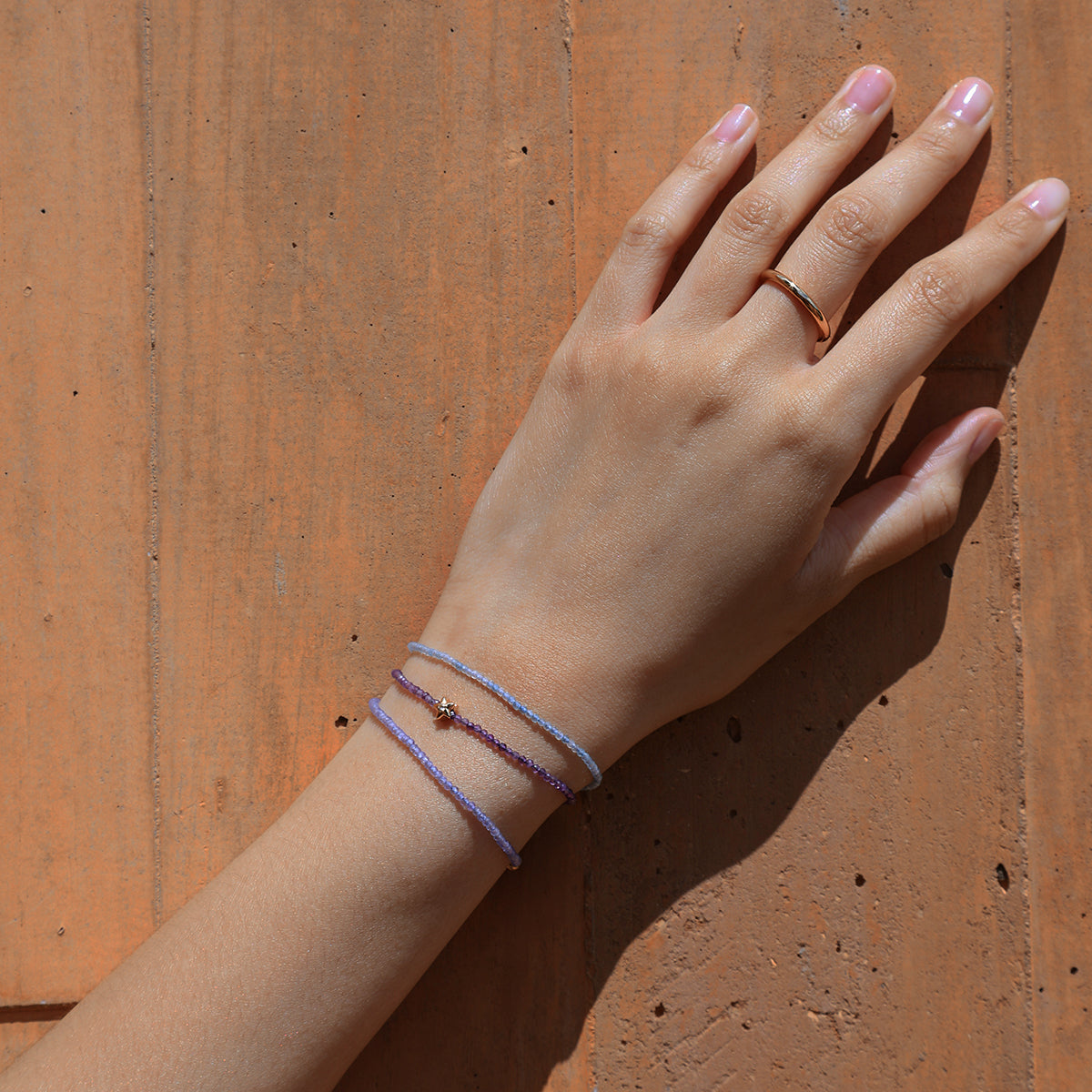 Aquamarine March Beaded Bracelet in Solid Gold-Astrid & Miyu