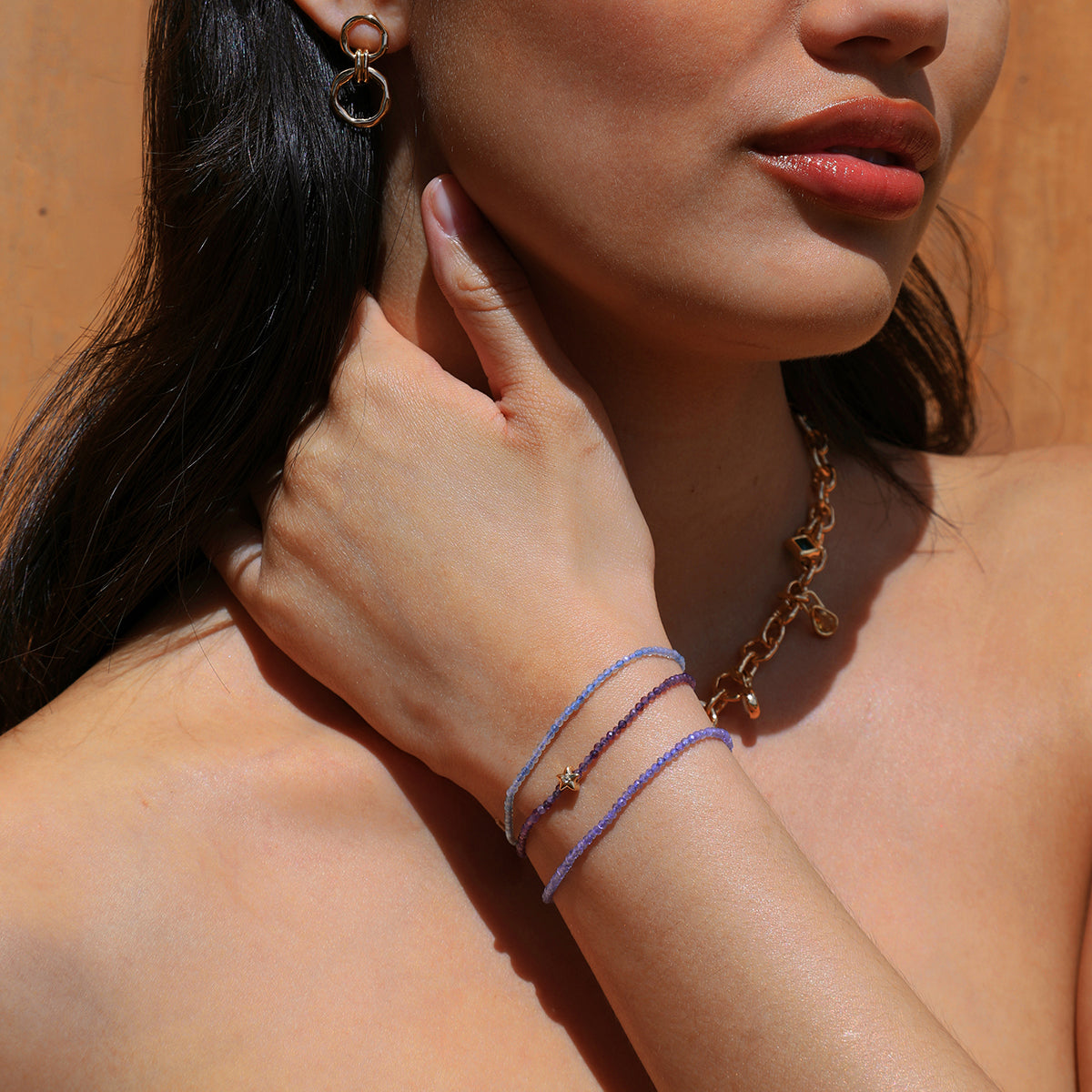 Aquamarine March Beaded Bracelet in Solid Gold-Astrid & Miyu