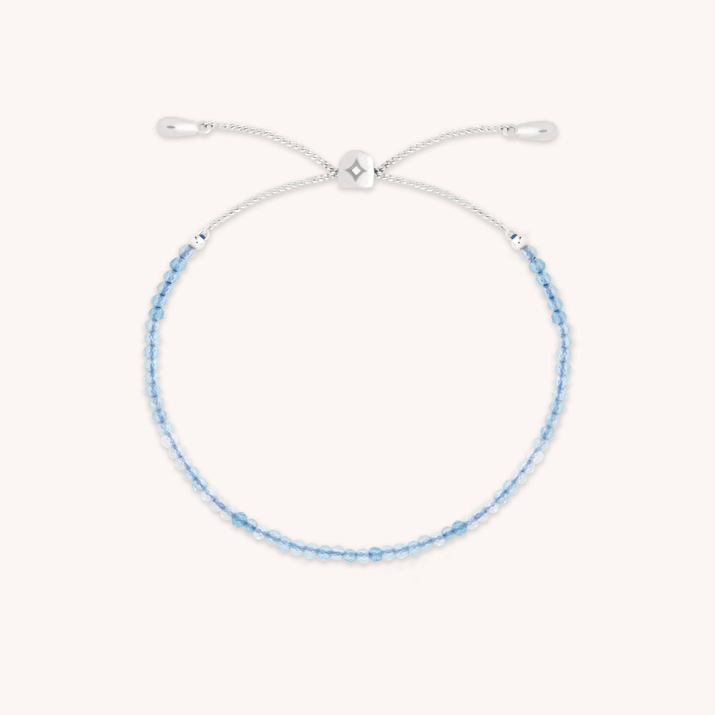 Aquamarine March Beaded Bracelet in Solid White Gold-Astrid & Miyu