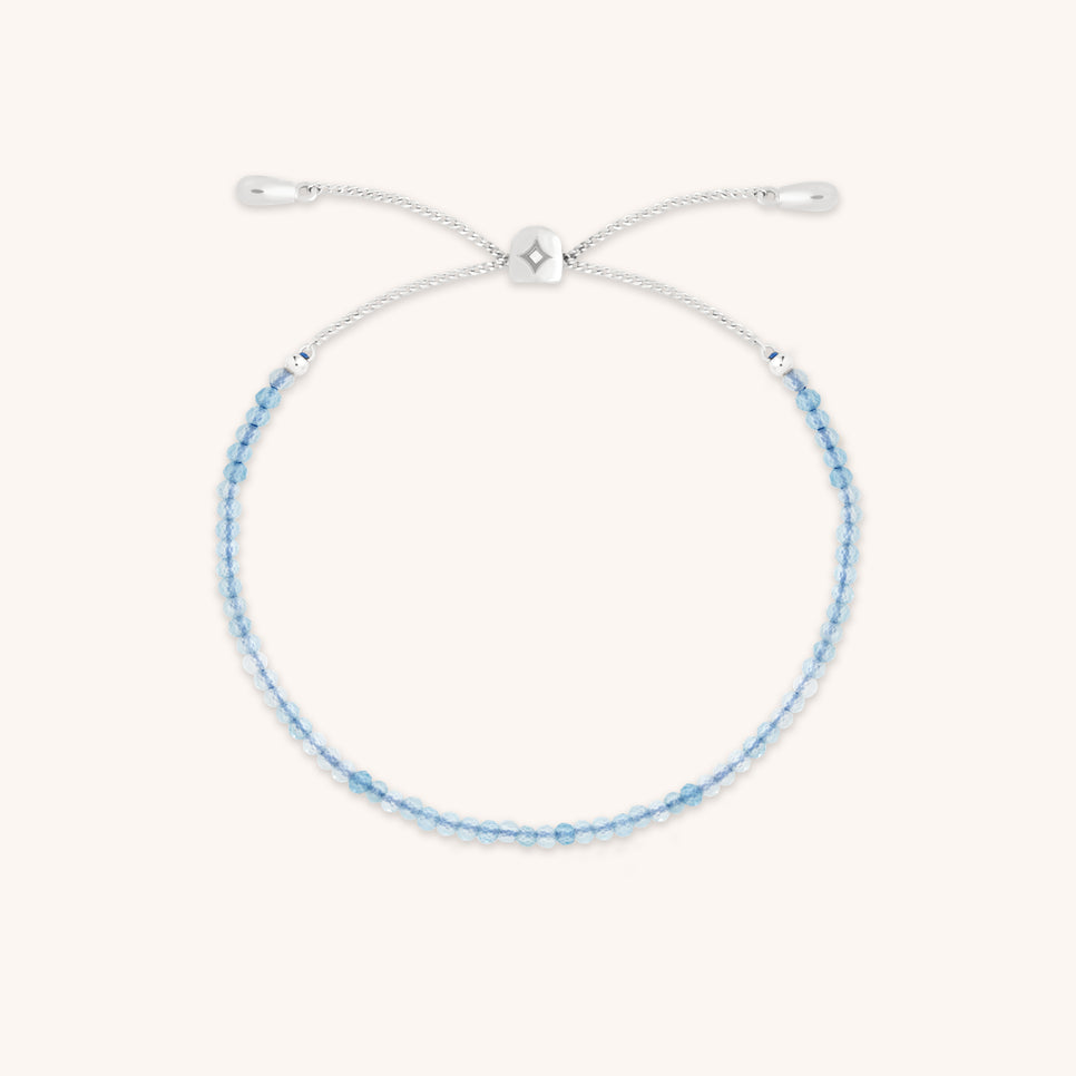 Aquamarine March Beaded Bracelet in Solid White Gold-Astrid & Miyu