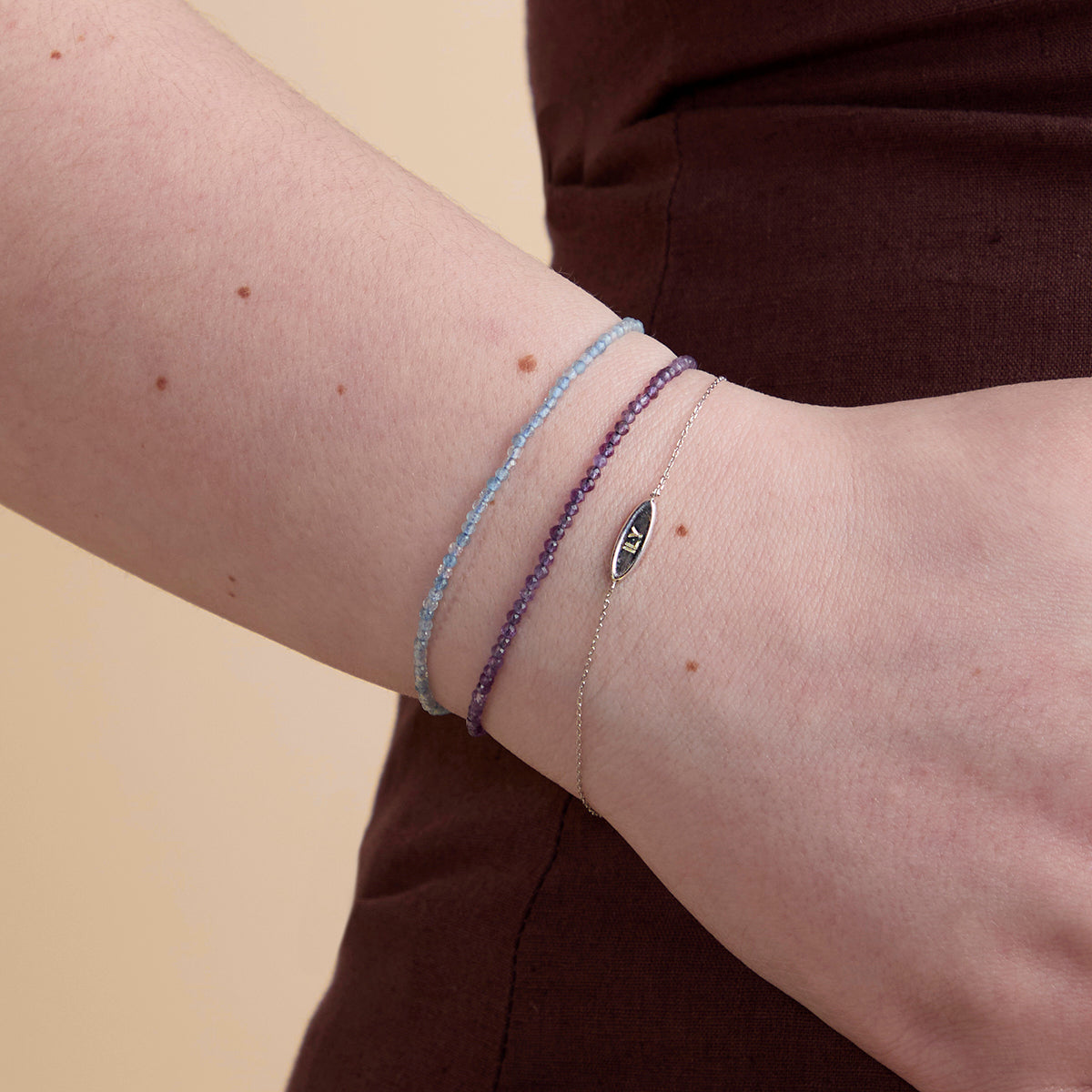 Aquamarine March Beaded Bracelet in Solid White Gold-Astrid & Miyu