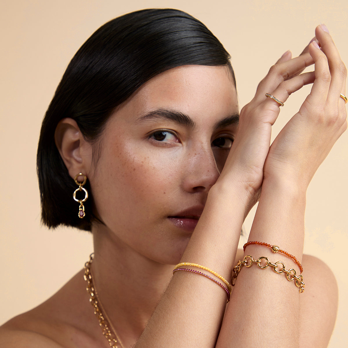 Carnelian July Beaded Bracelet in Solid Gold-Astrid & Miyu