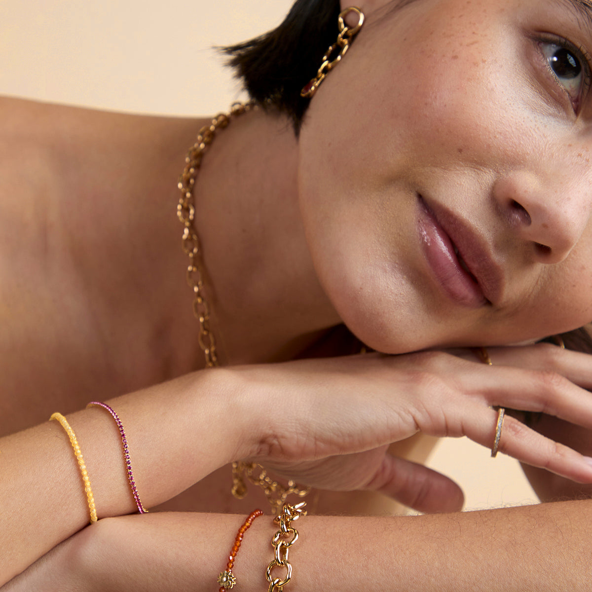 Carnelian July Beaded Bracelet in Solid Gold-Astrid & Miyu