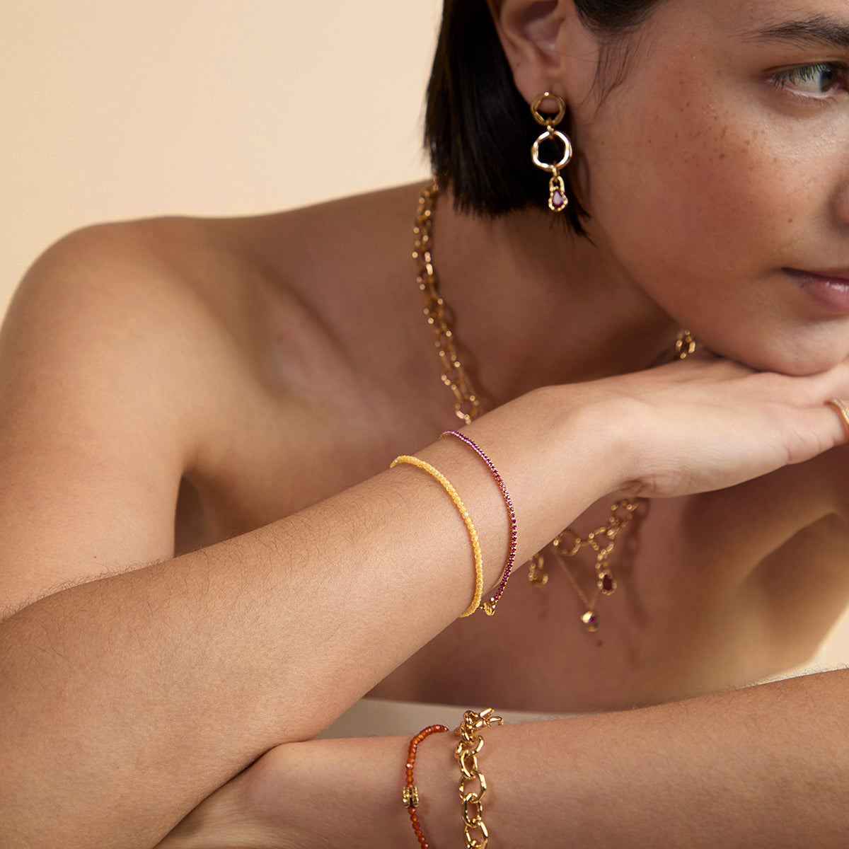Citrine November Beaded Bracelet in Solid Gold-Astrid & Miyu