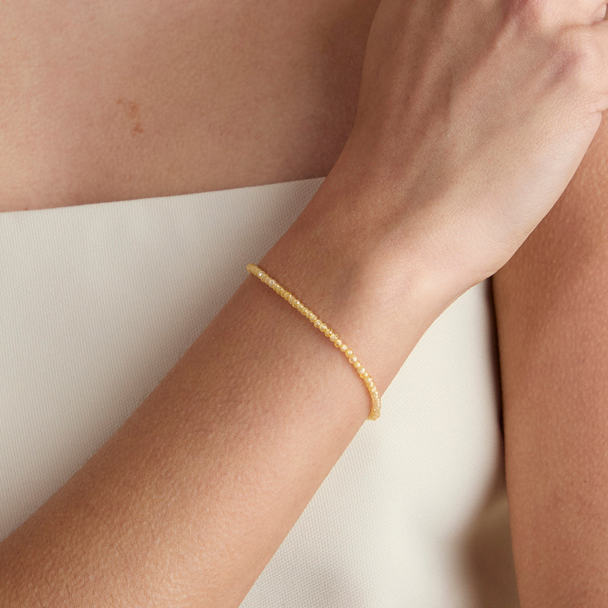 Citrine November Beaded Bracelet in Solid White Gold-Astrid & Miyu