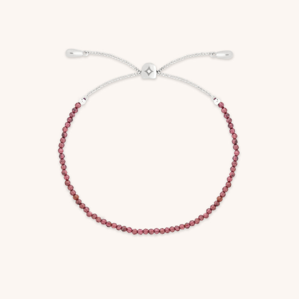 Garnet January Beaded Bracelet in Solid White Gold-Astrid & Miyu