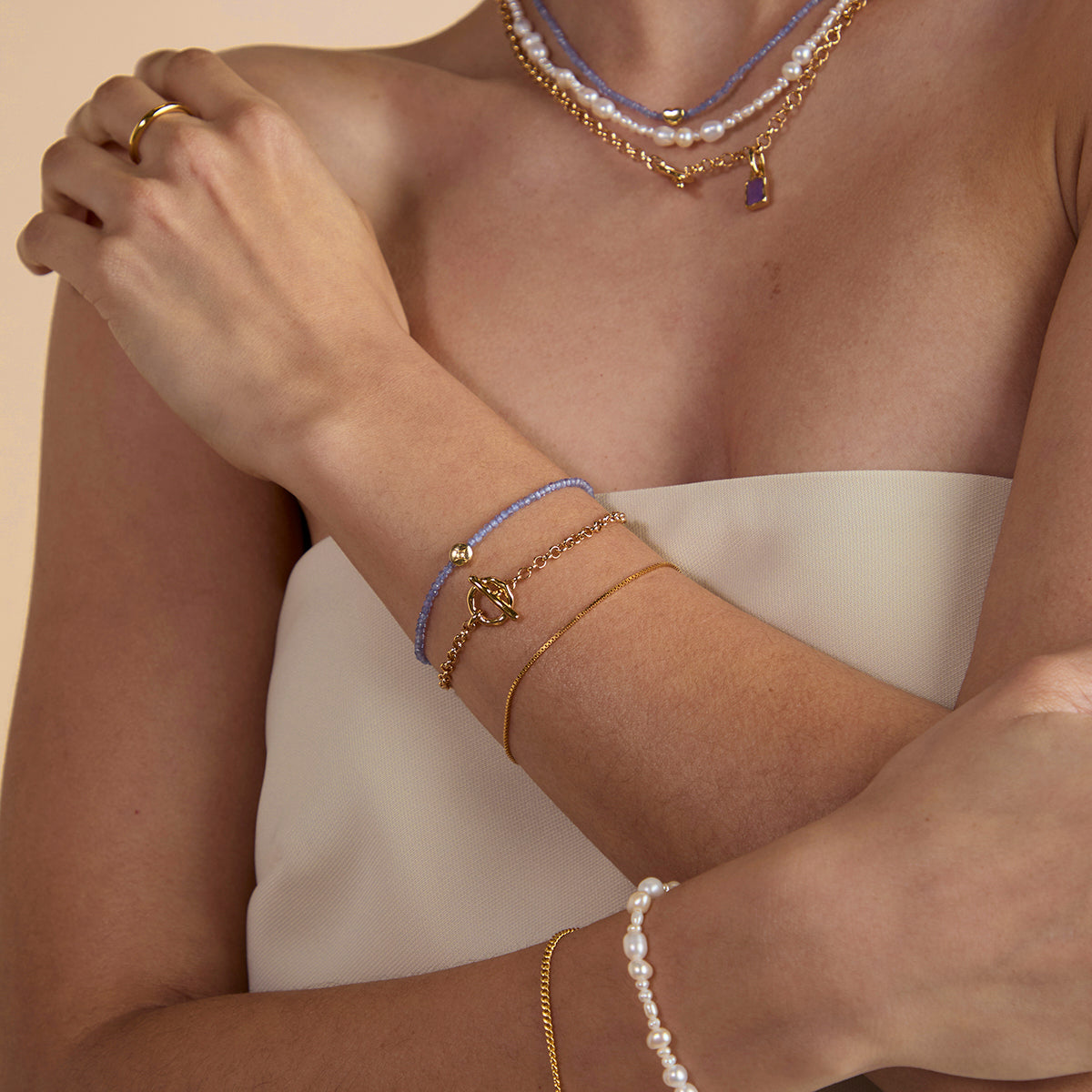 Tanzanite December Beaded Bracelet in Solid Gold-Astrid & Miyu