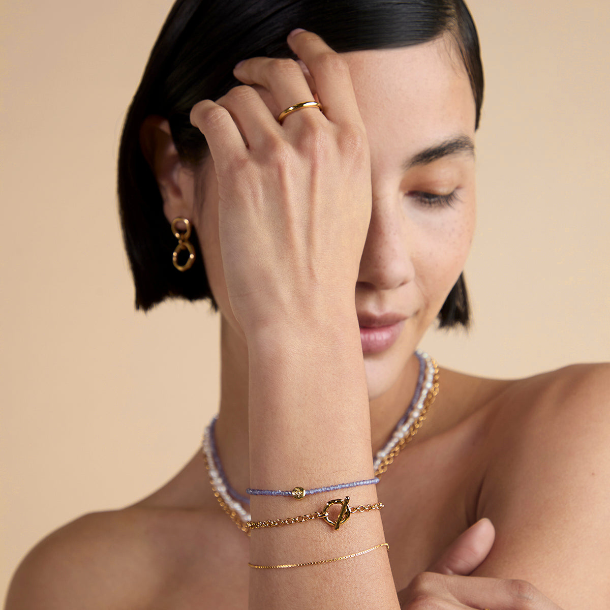 Tanzanite December Beaded Bracelet in Solid Gold-Astrid & Miyu