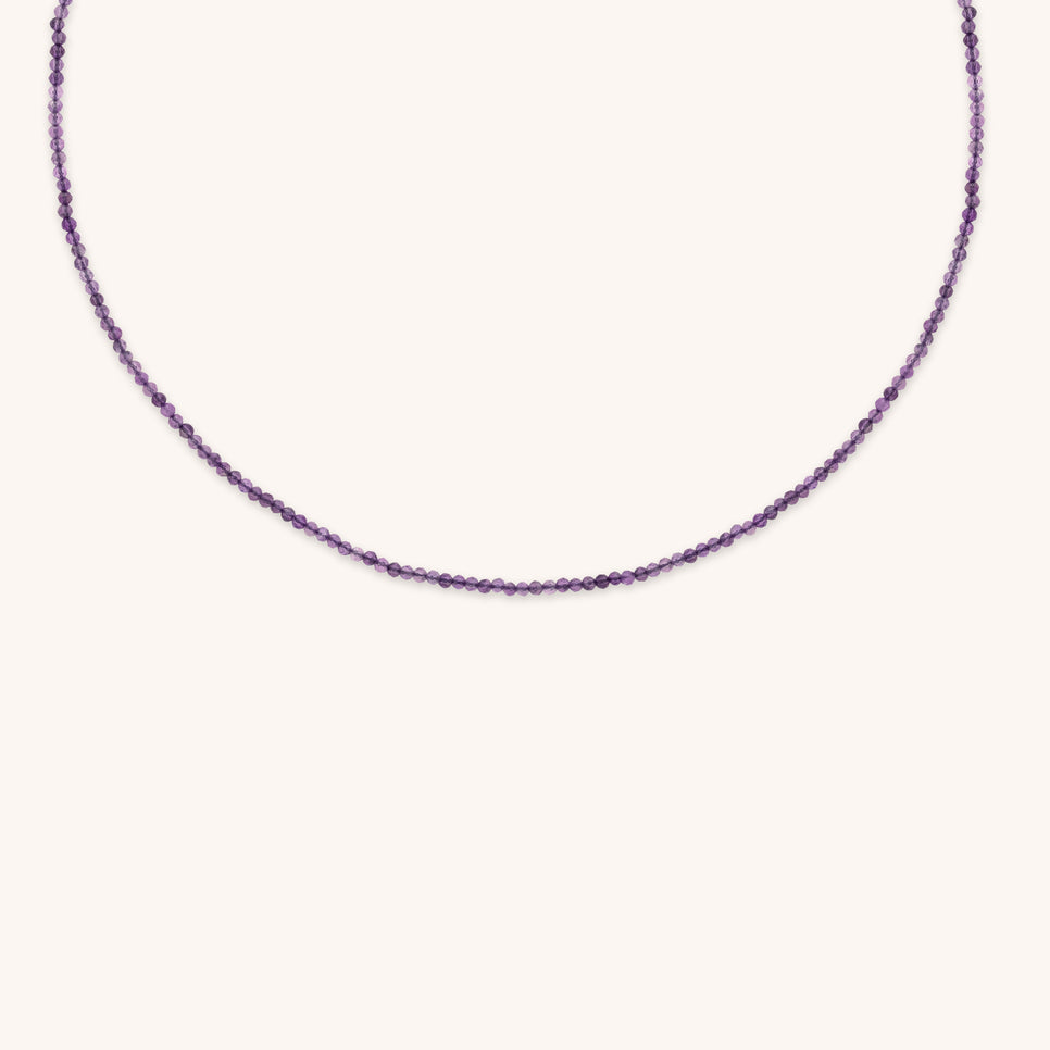 Amethyst February Beaded Necklace in Solid Gold-Astrid & Miyu