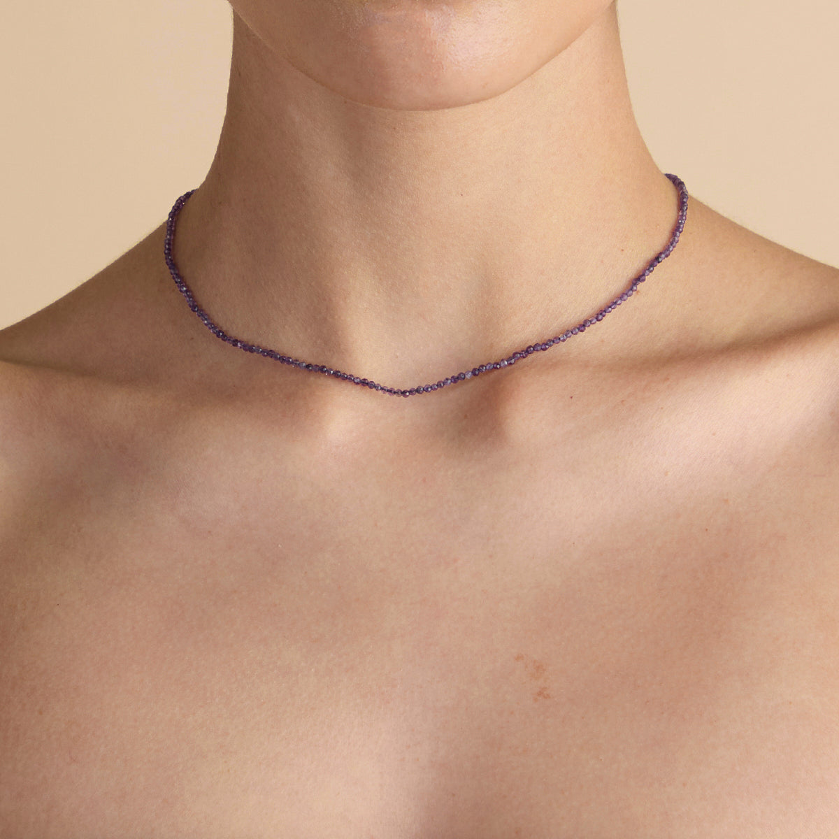 Amethyst February Beaded Necklace in Solid Gold-Astrid & Miyu