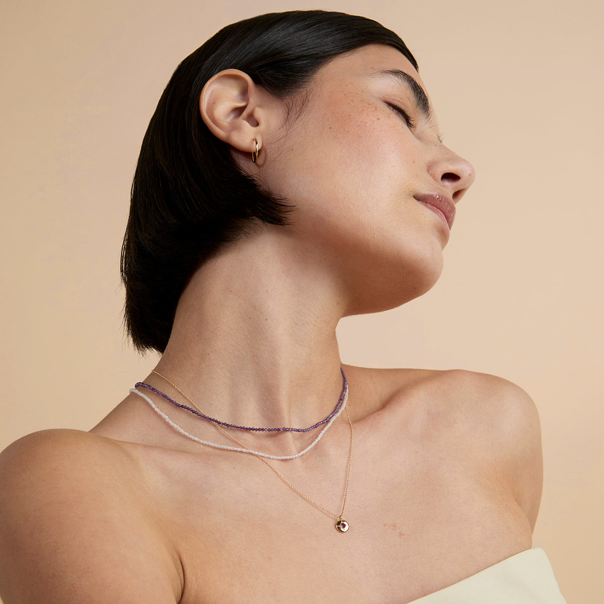 Amethyst February Beaded Necklace in Solid Gold-Astrid & Miyu