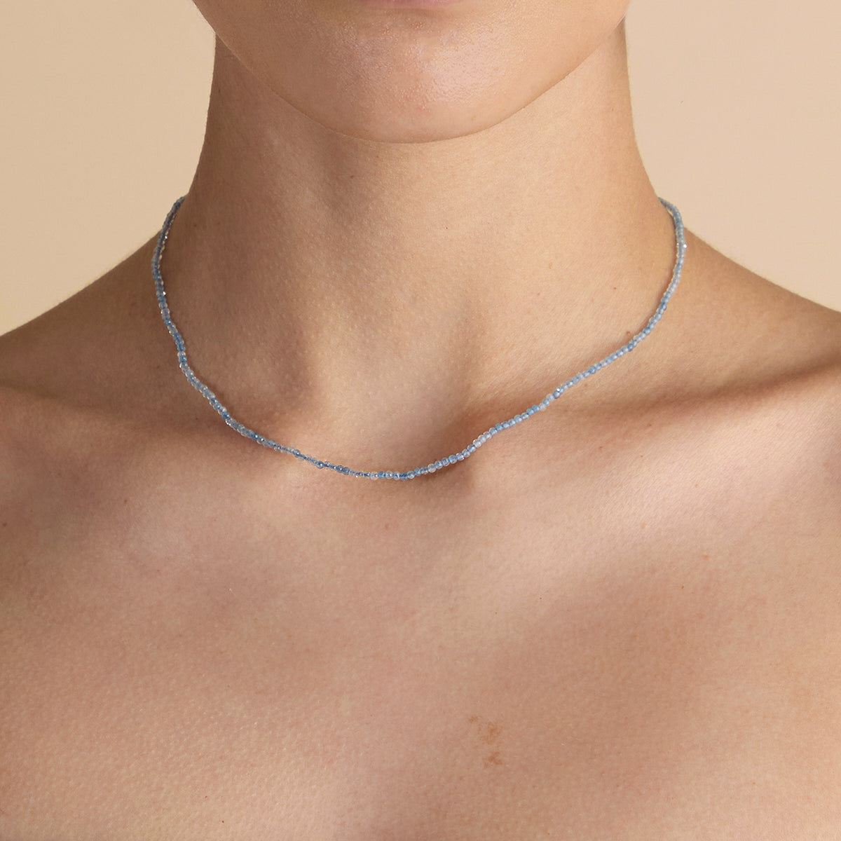 Aquamarine March Beaded Necklace in Solid Gold-Astrid & Miyu
