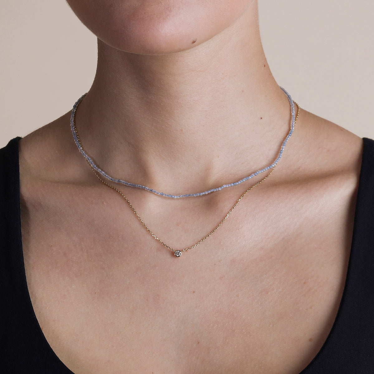 Aquamarine March Beaded Necklace in Solid Gold-Astrid & Miyu