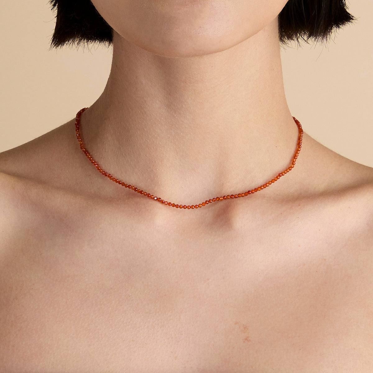 Carnelian July Beaded Necklace in Solid Gold-Astrid & Miyu