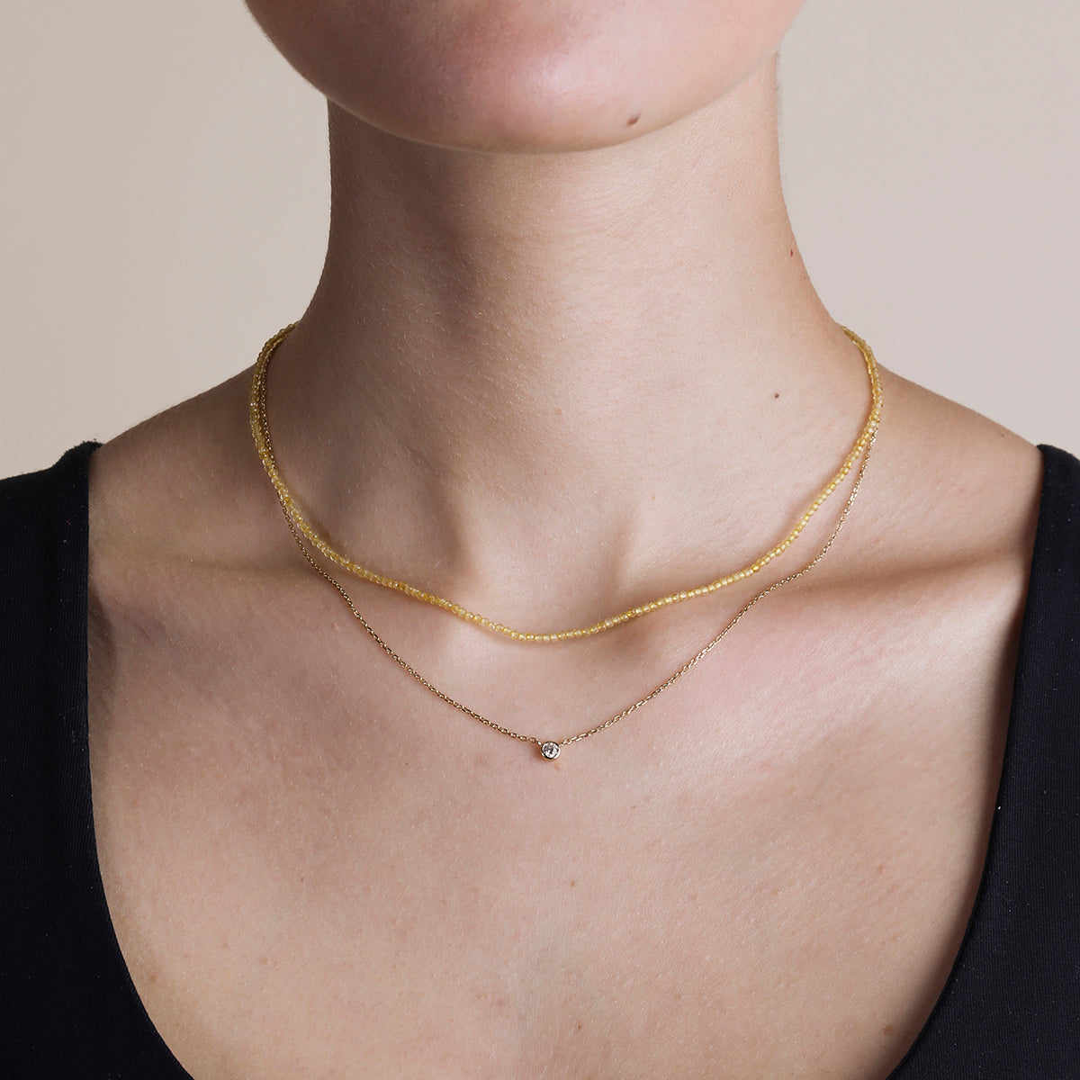 Citrine November Beaded Necklace in Solid Gold-Astrid & Miyu