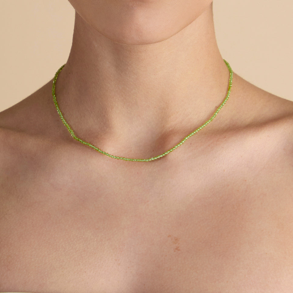 Peridot August Beaded Necklace in Solid Gold-Astrid & Miyu