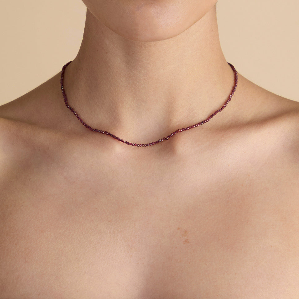 Garnet January Beaded Necklace in Solid Gold-Astrid & Miyu