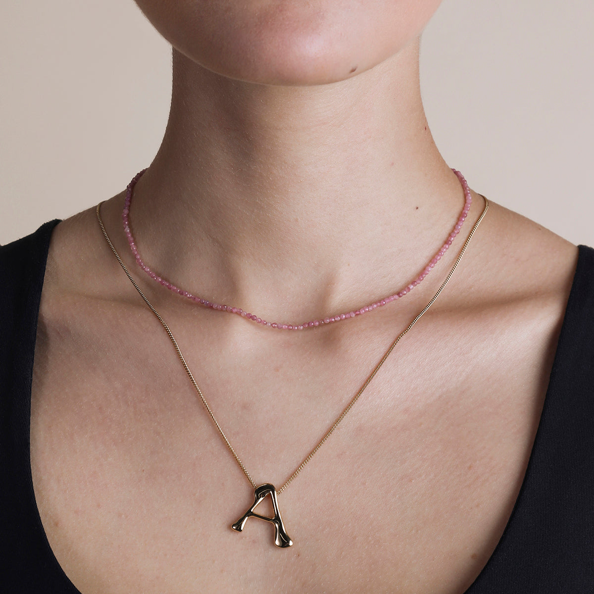 Tourmaline October Beaded Necklace in Solid Gold-Astrid & Miyu