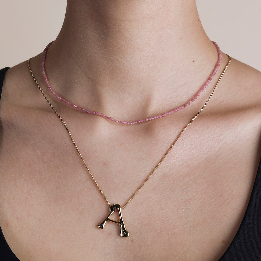 Tourmaline October Beaded Necklace in Solid Gold-Astrid & Miyu