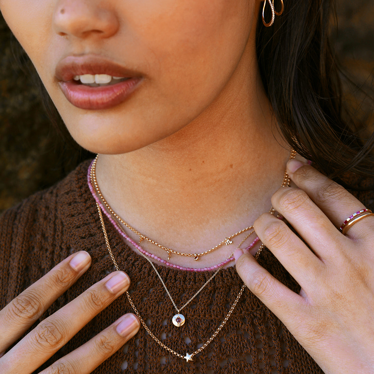 Tourmaline October Beaded Necklace in Solid Gold-Astrid & Miyu