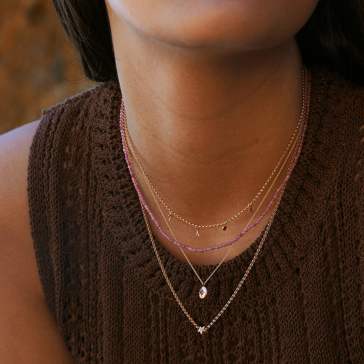 Tourmaline October Beaded Necklace in Solid Gold-Astrid & Miyu