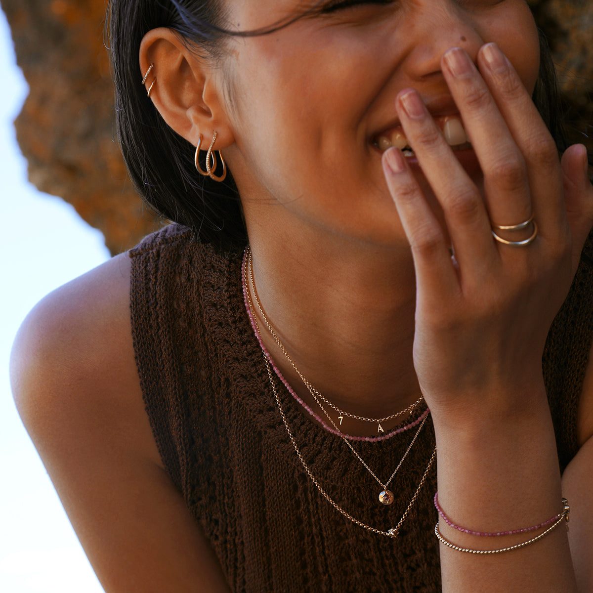 Tourmaline October Beaded Necklace in Solid Gold-Astrid & Miyu