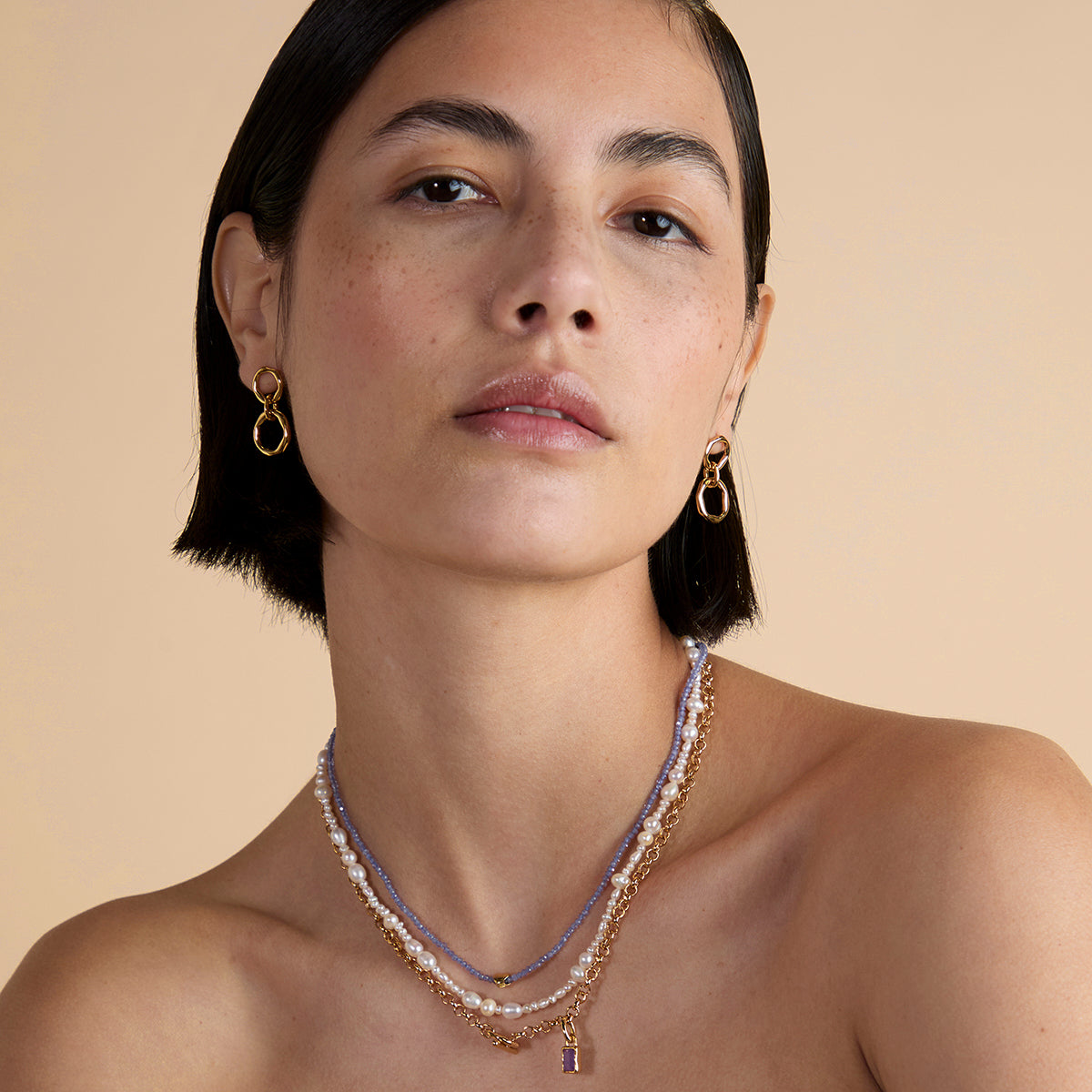 Tanzanite December Beaded Necklace in Solid Gold-Astrid & Miyu