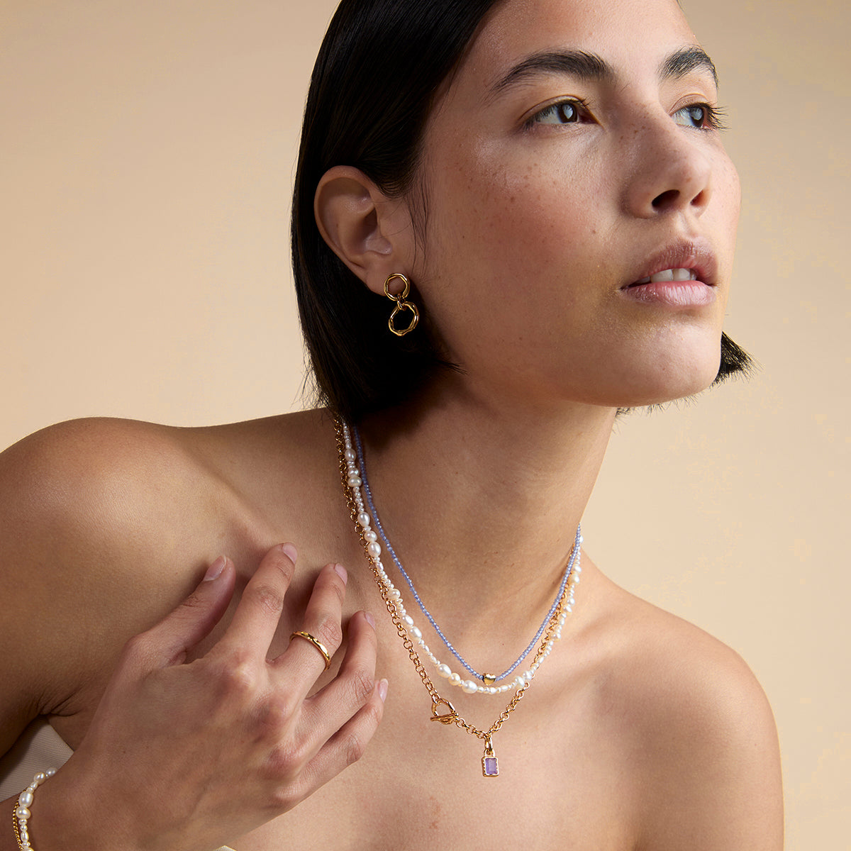 Tanzanite December Beaded Necklace in Solid Gold-Astrid & Miyu