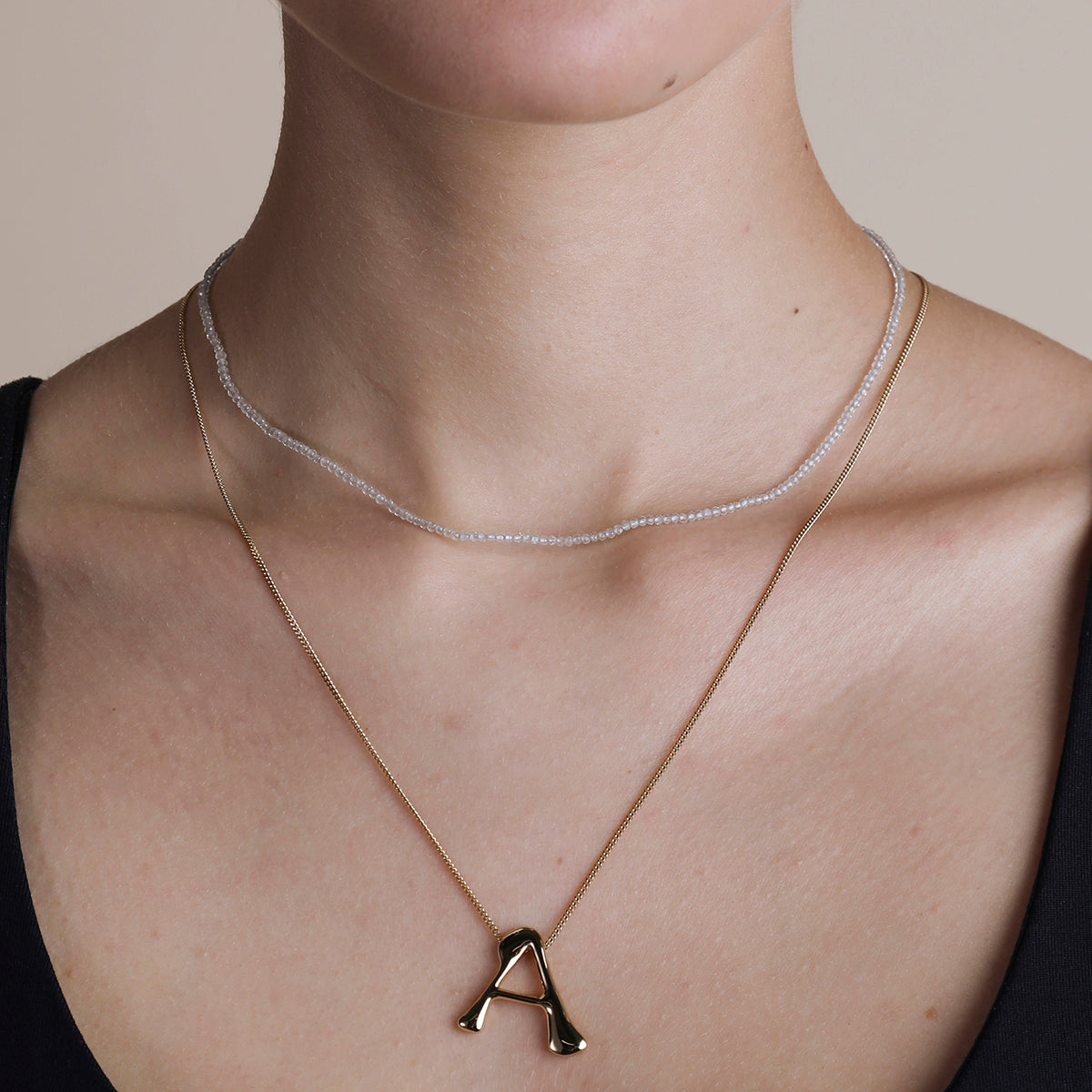 Topaz April Beaded Necklace in Solid Gold-Astrid & Miyu