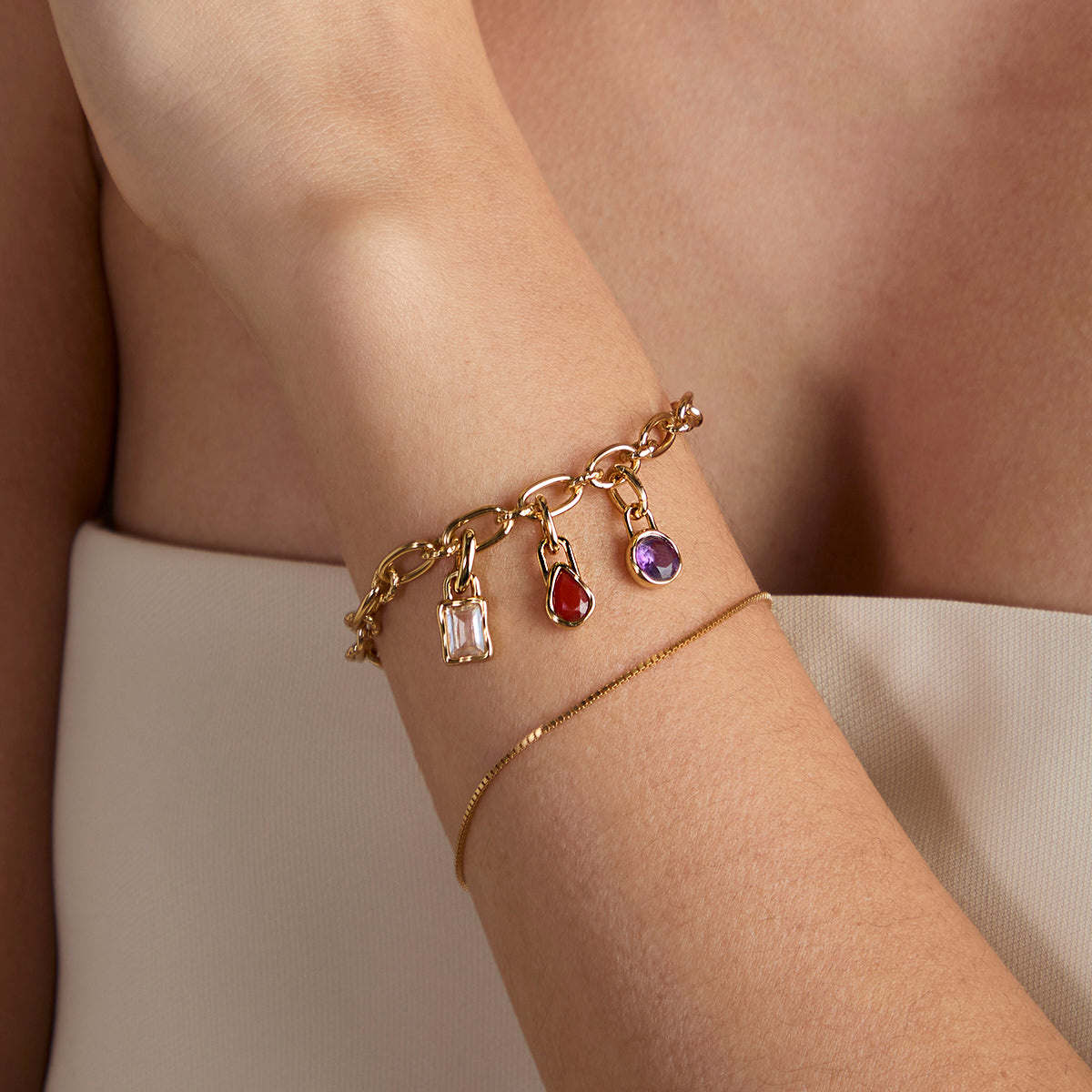 White Topaz April Clip Charm in Gold-Astrid & Miyu