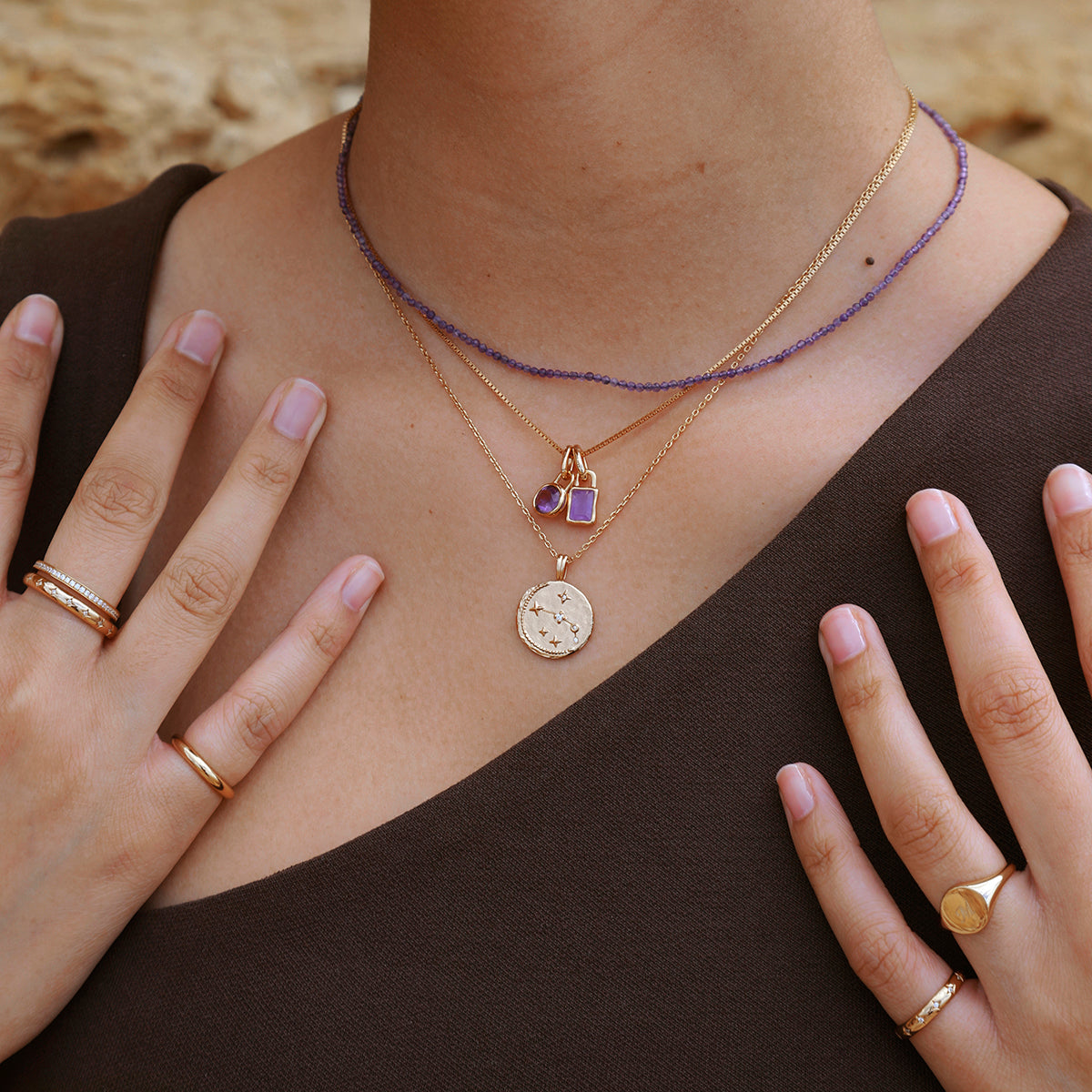 Amethyst February Clip Charm in Gold-Astrid & Miyu