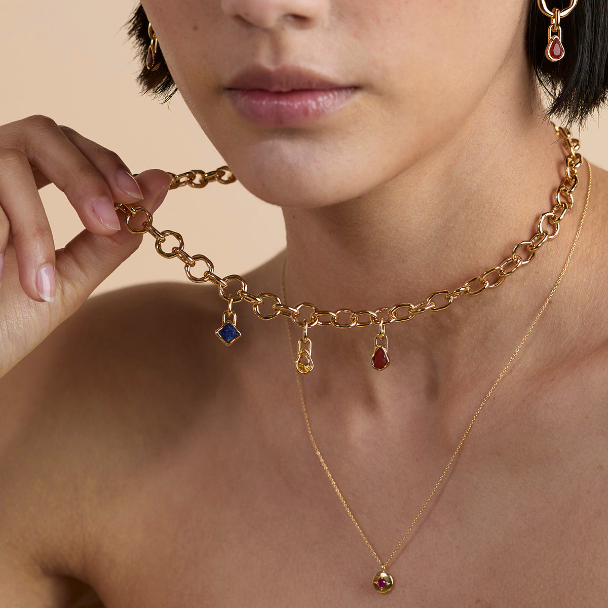 Red Chalcedony July Clip Charm in Gold-Astrid & Miyu