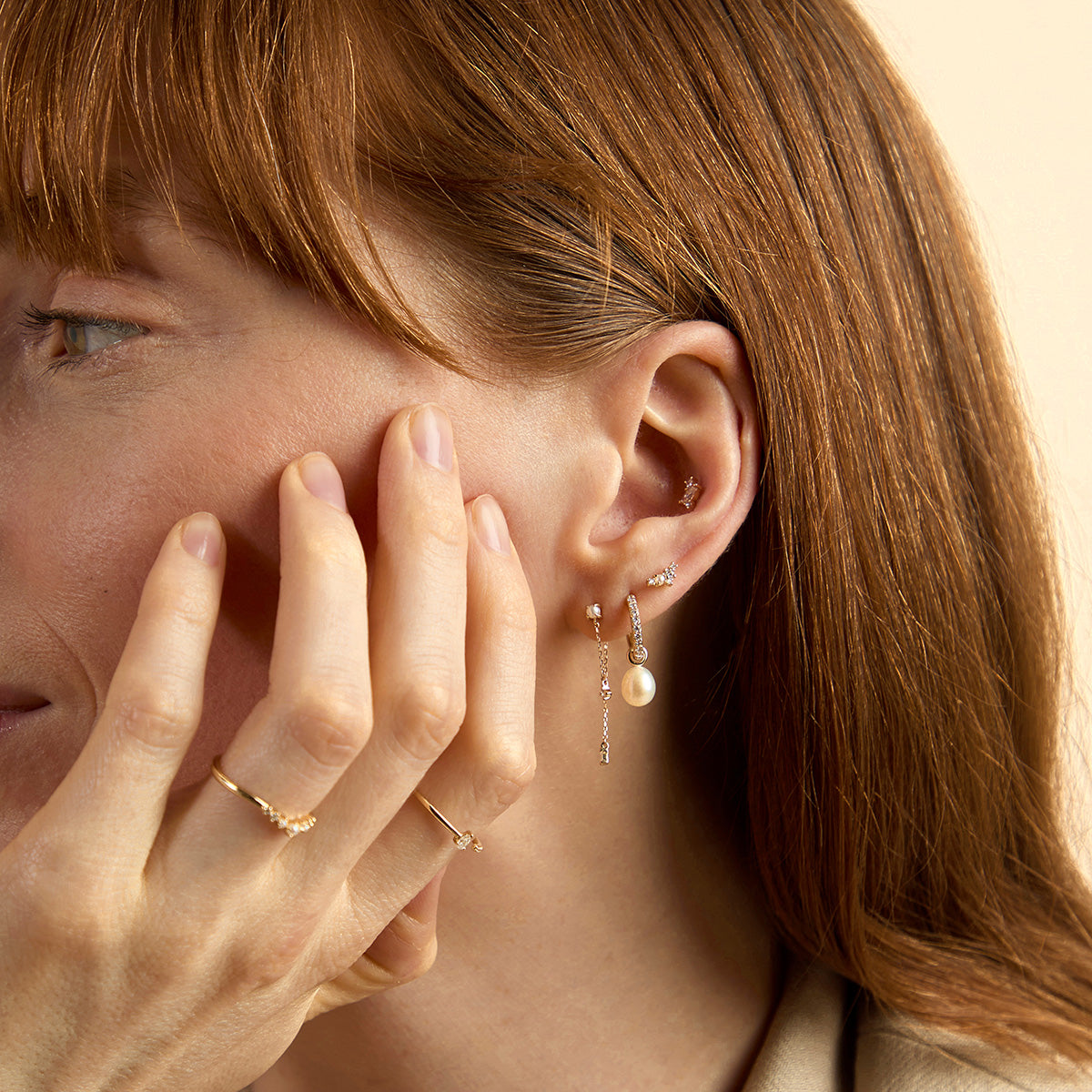 Lab Diamond & Pearl Charm Huggies-Astrid & Miyu