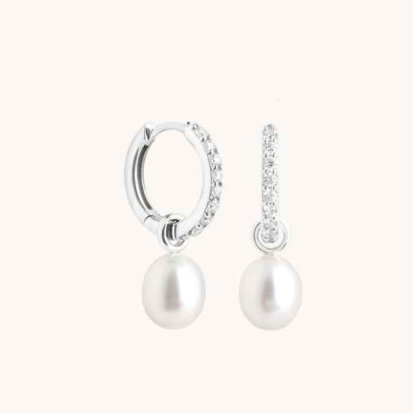 Lab Diamond & Pearl Charm Huggies-Astrid & Miyu