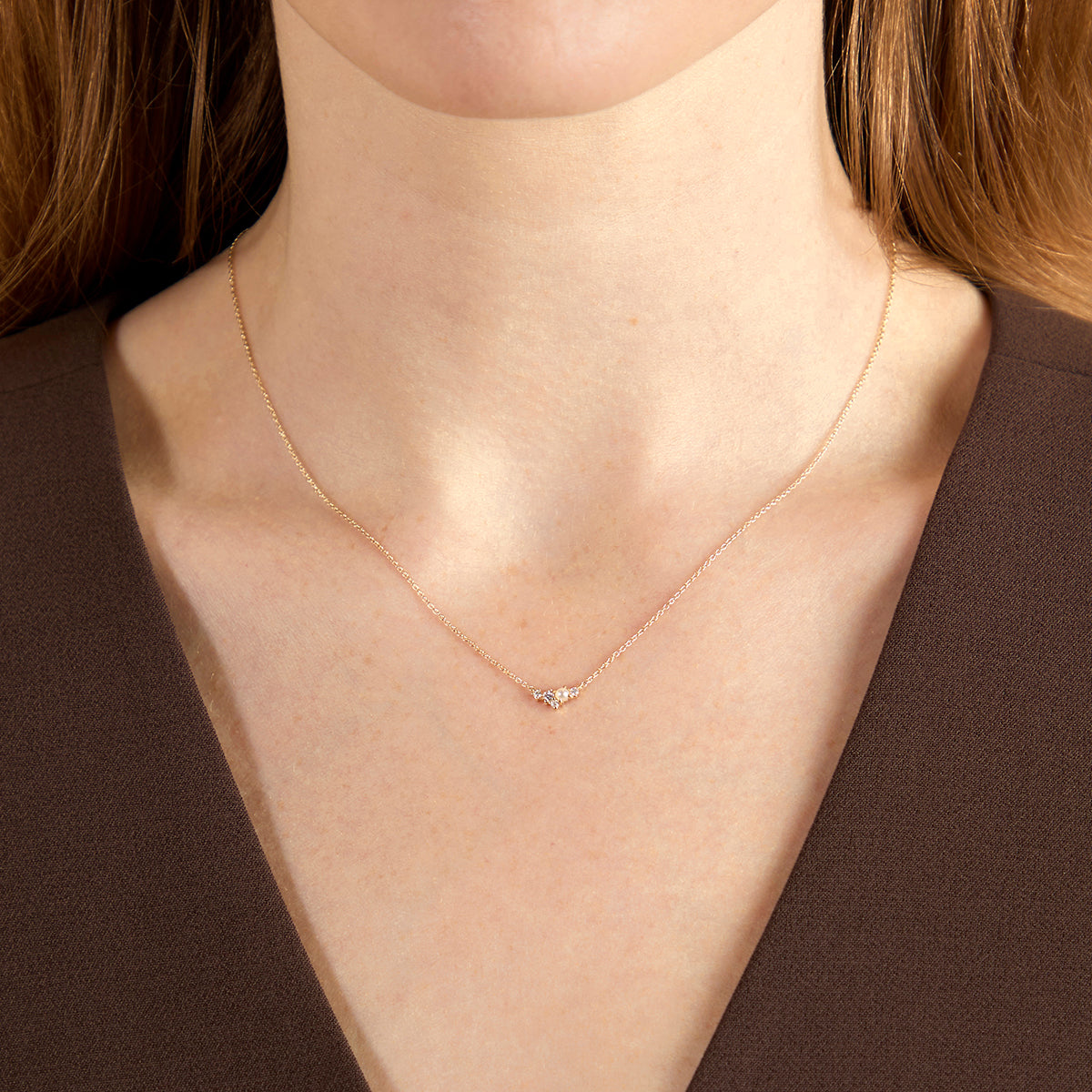 Lab Diamond & Pearl Cluster Necklace-Astrid & Miyu