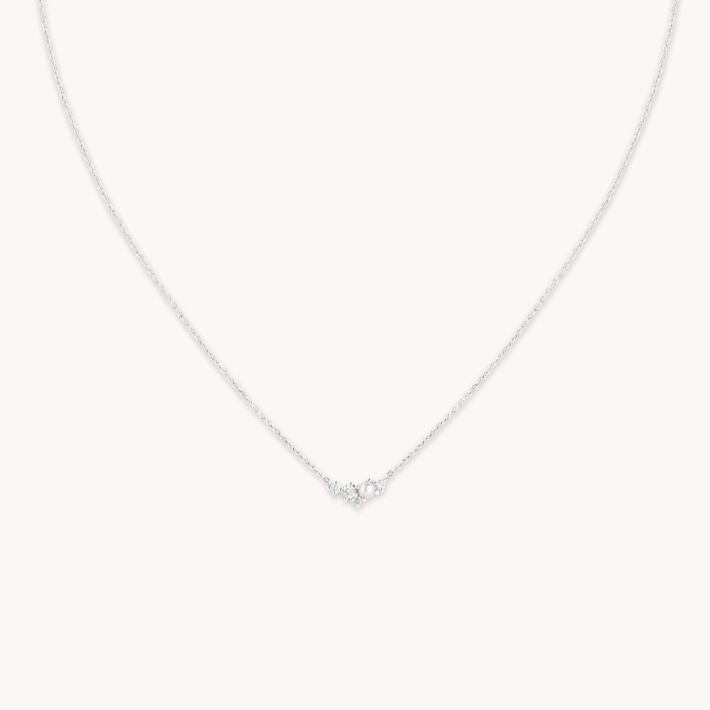 Lab Diamond & Pearl Cluster Necklace-Astrid & Miyu