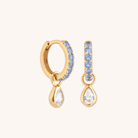 Blue Pear Charm Huggies in Gold-Astrid & Miyu