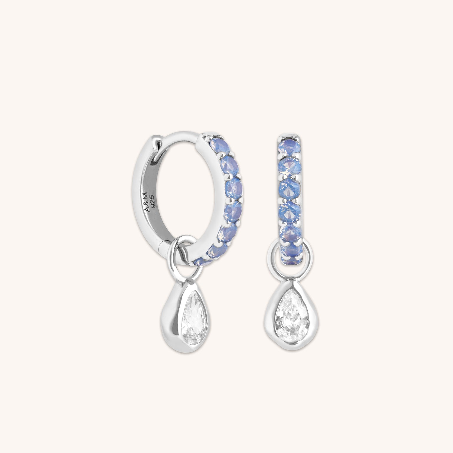 Blue Pear Charm Huggies in Silver-Astrid & Miyu